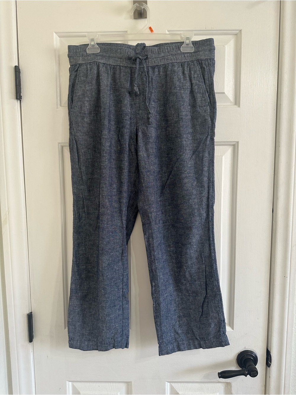 Ann Taylor Factory Petite Women's Wide Leg Drawstring Pants in Heathered Navy